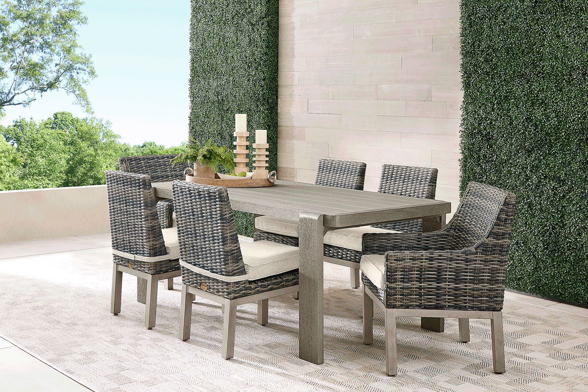 Montecello Gray 7 Pc Outdoor Dining Set with Twine Cushions - Image 1