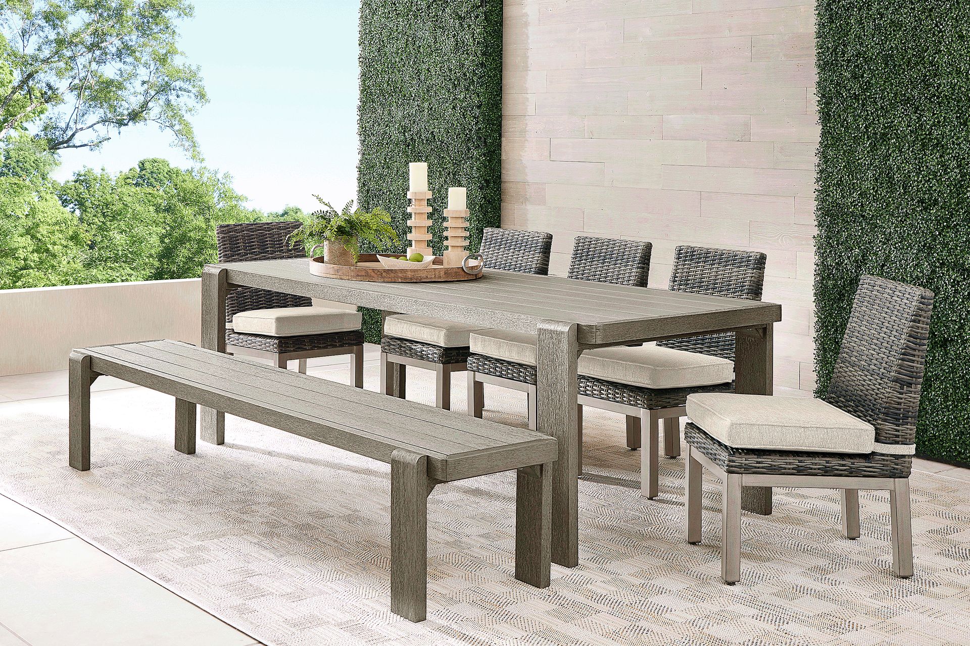 Montecello Gray 7 Pc Outdoor Dining Set with Twine Cushions - Image 1
