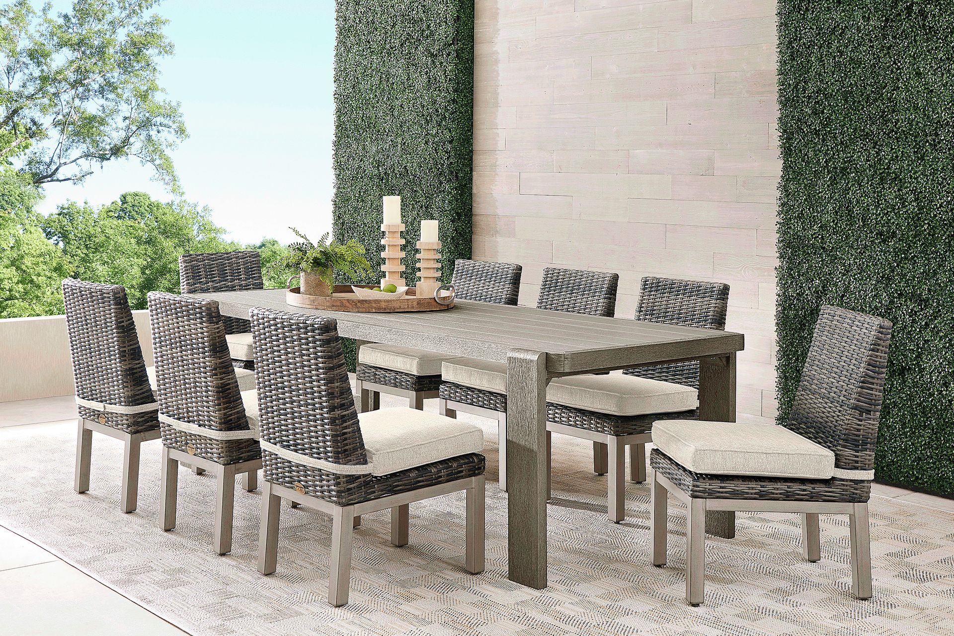 Montecello Gray 9 Pc Outdoor Dining Set with Twine Cushions - Image 1