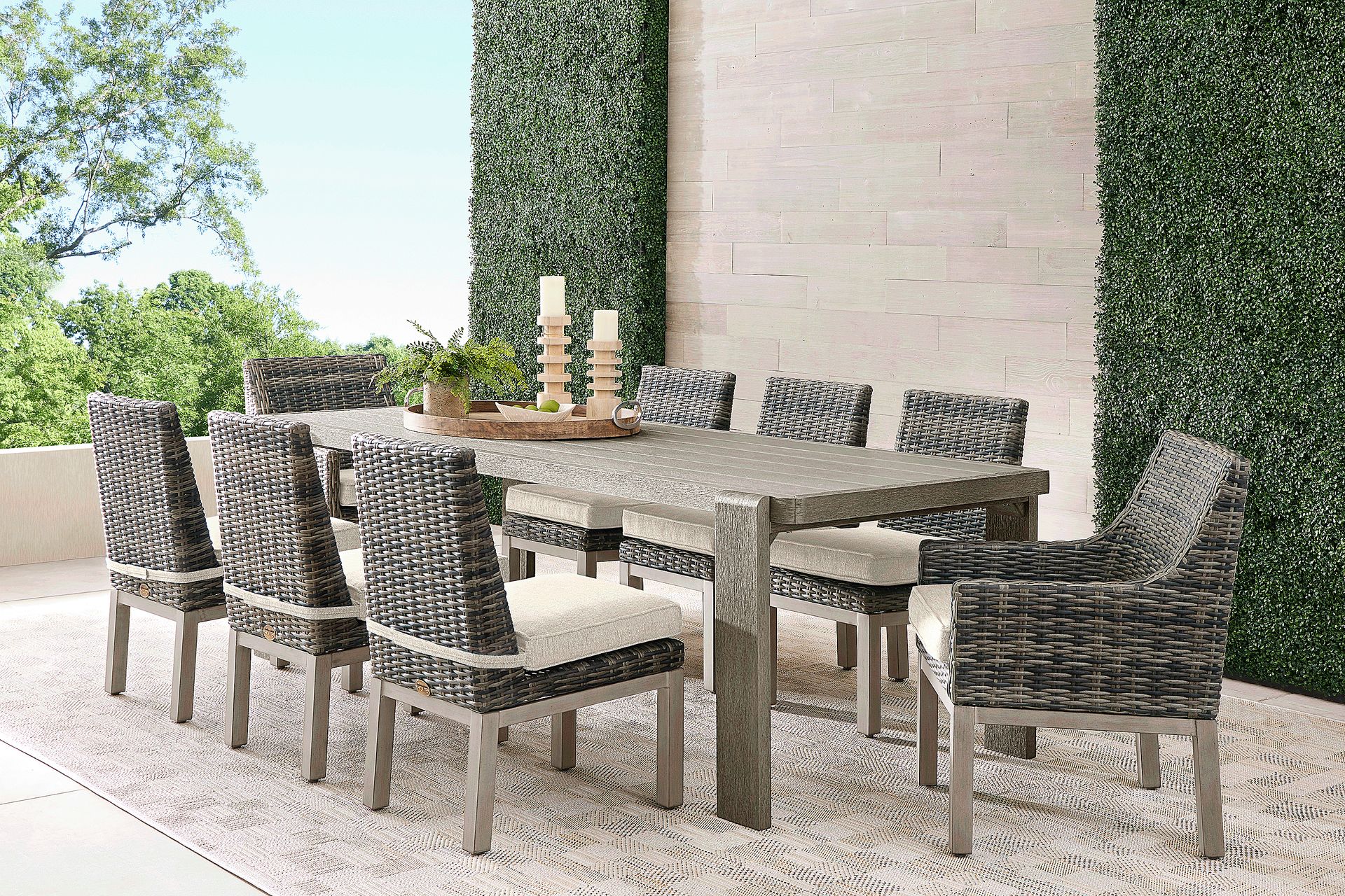 Montecello Gray 9 Pc Outdoor Dining Set with Twine Cushions - Image 1