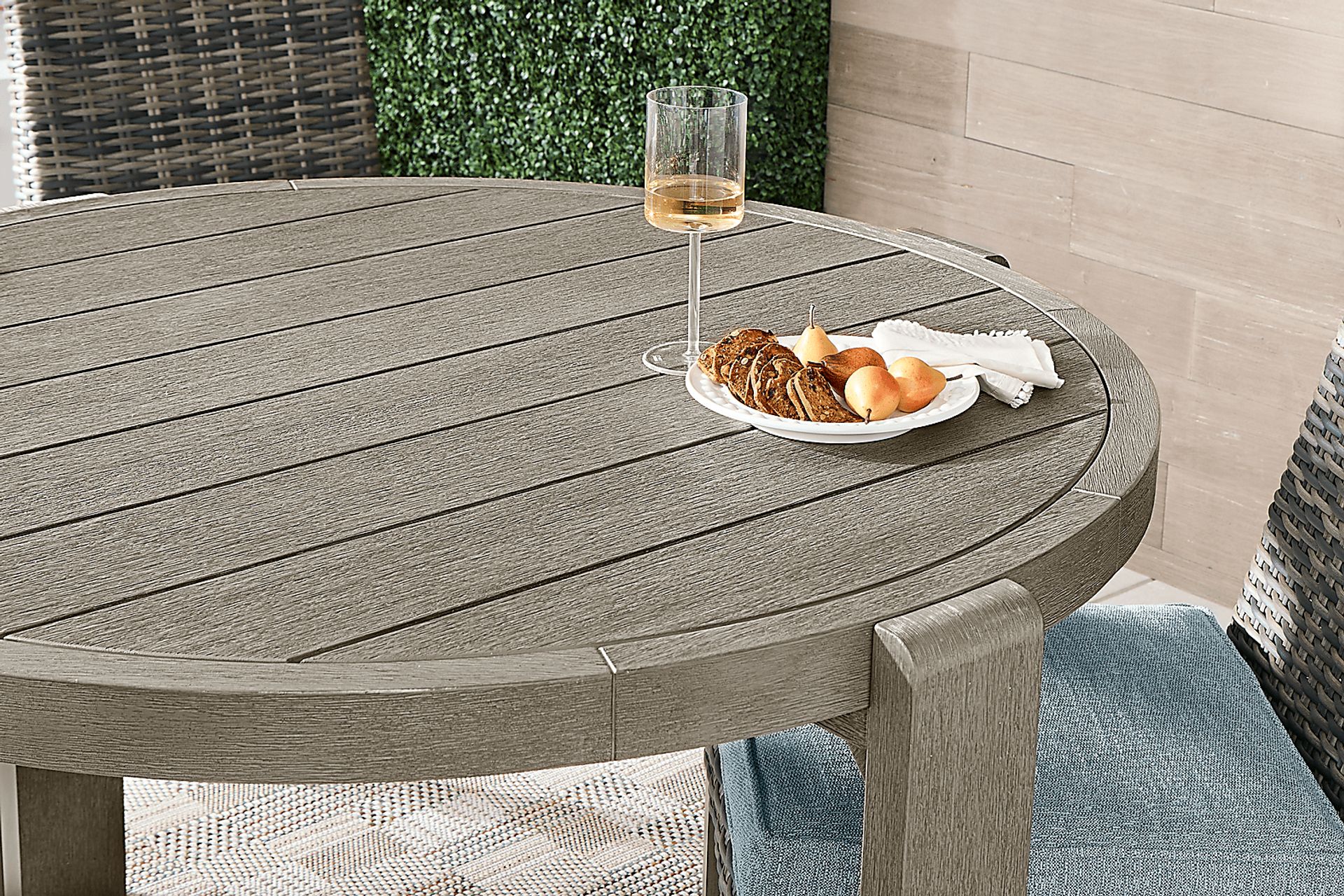 Montecello Gray 5 Pc Round Outdoor Dining Set with Mist Cushions - Image 3