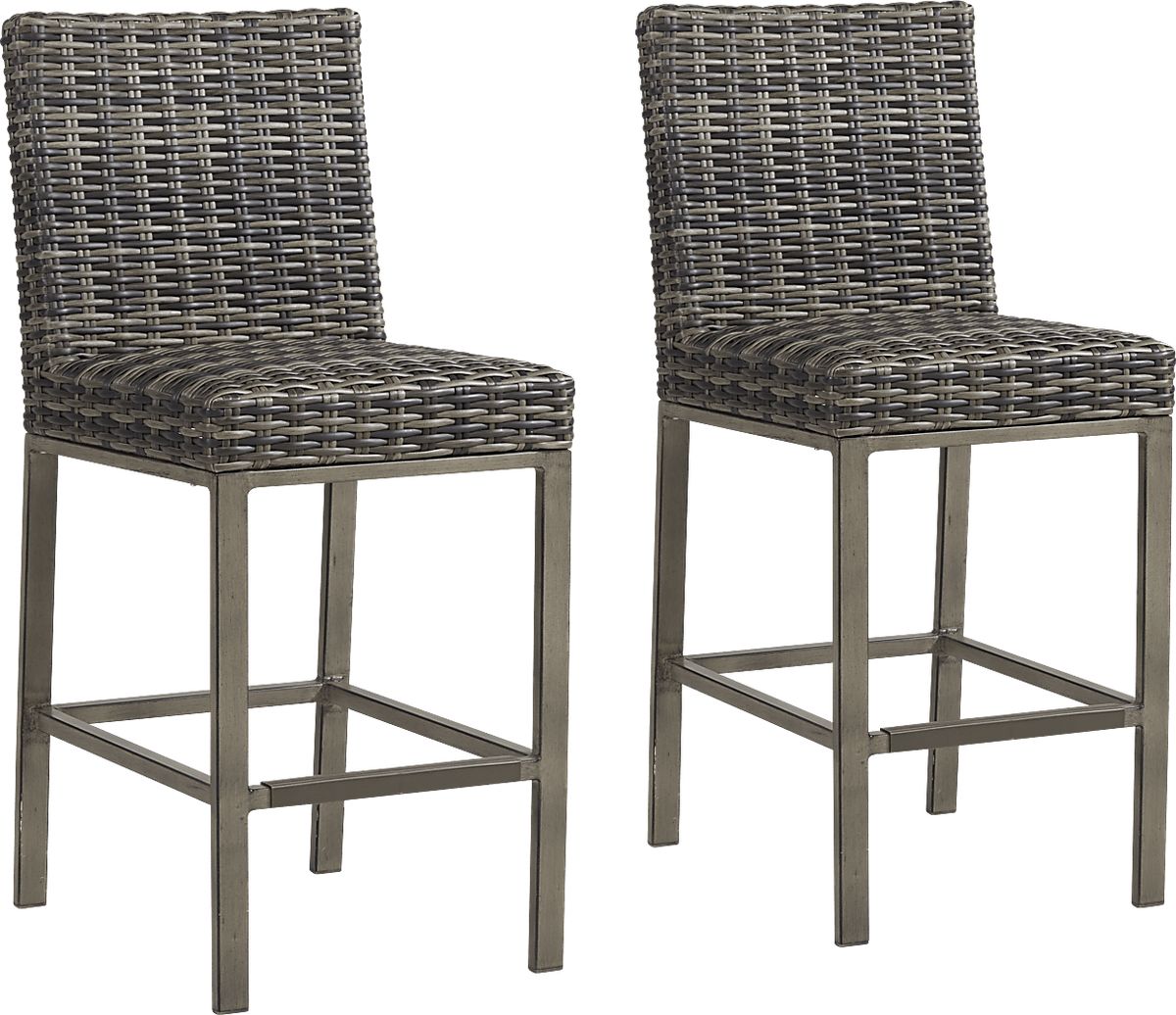 Montecello 2 Pc Gray Wicker Outdoor Set Of Barstools Rooms to Go