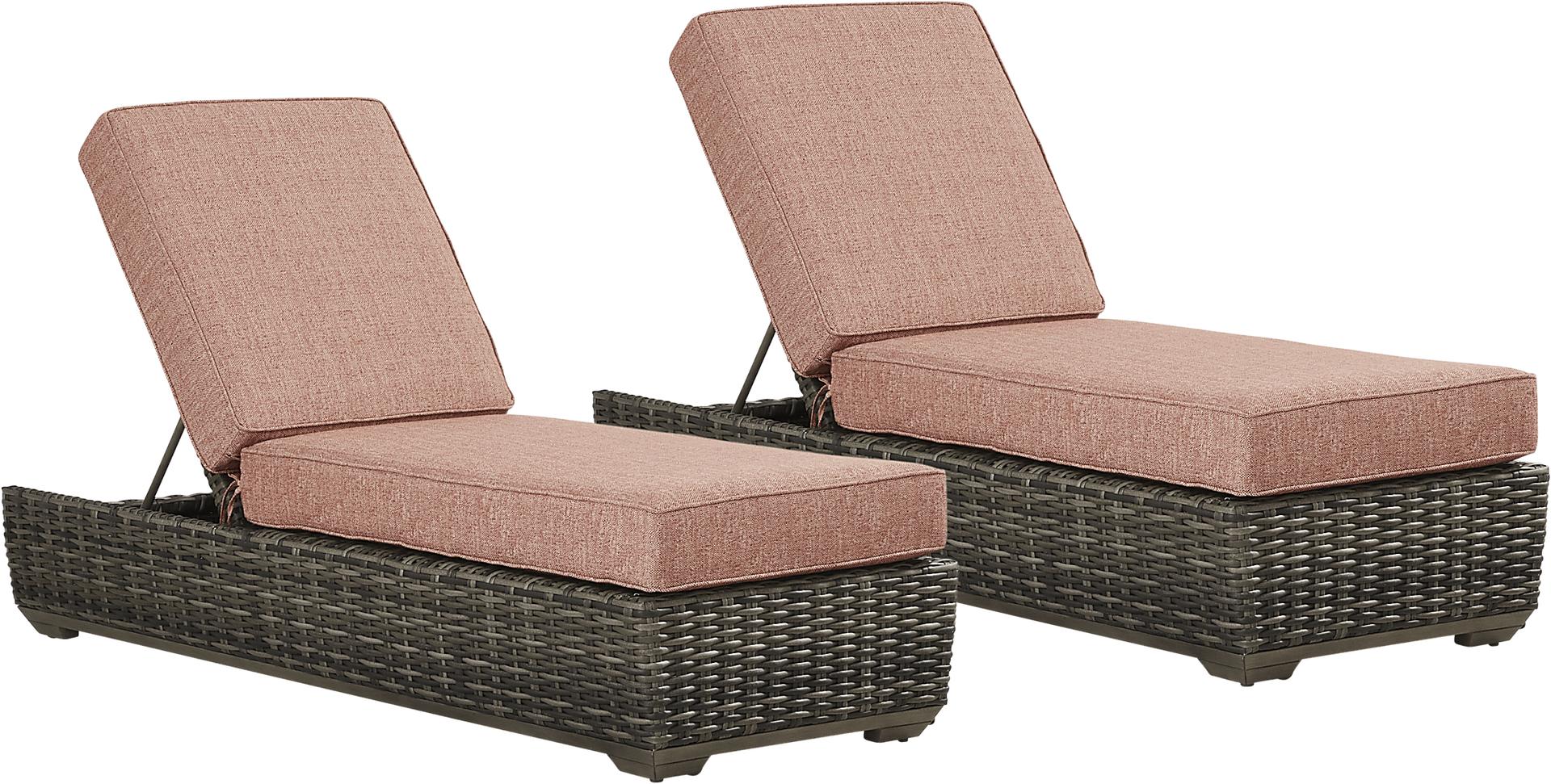Montecello Gray Outdoor Chaise with Terracotta Cushions, Set of 2