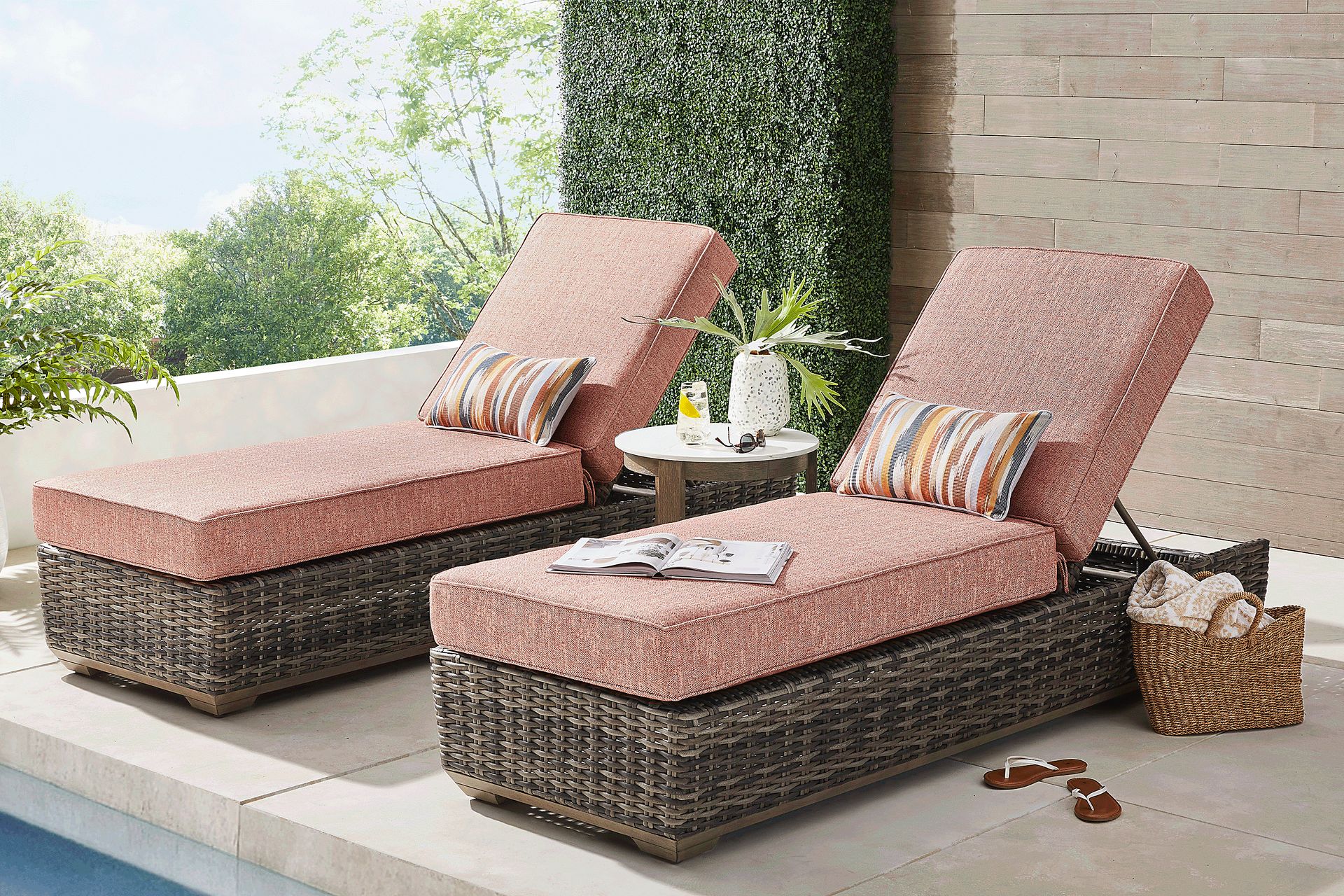 Montecello Gray Outdoor Chaise with Terracotta Cushions, Set of 2 - Image 2