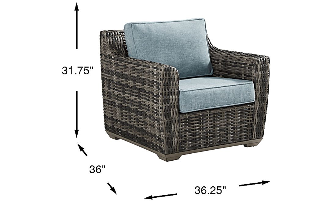 Montecello Gray Outdoor Club Chair with Azure Cushions