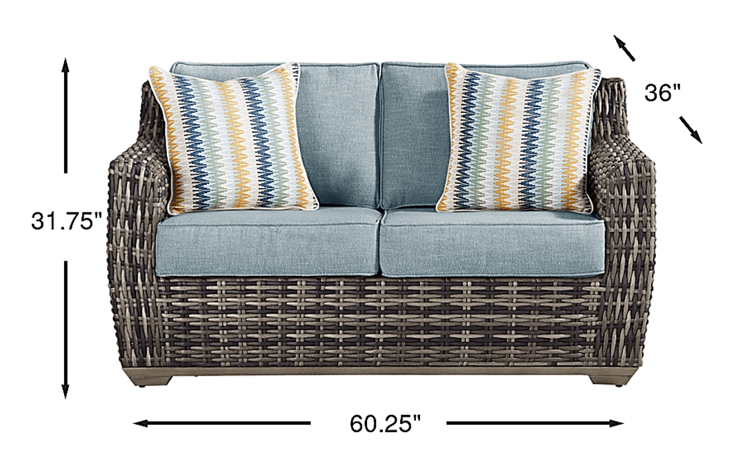 Montecello Gray Outdoor Loveseat with Azure Cushions