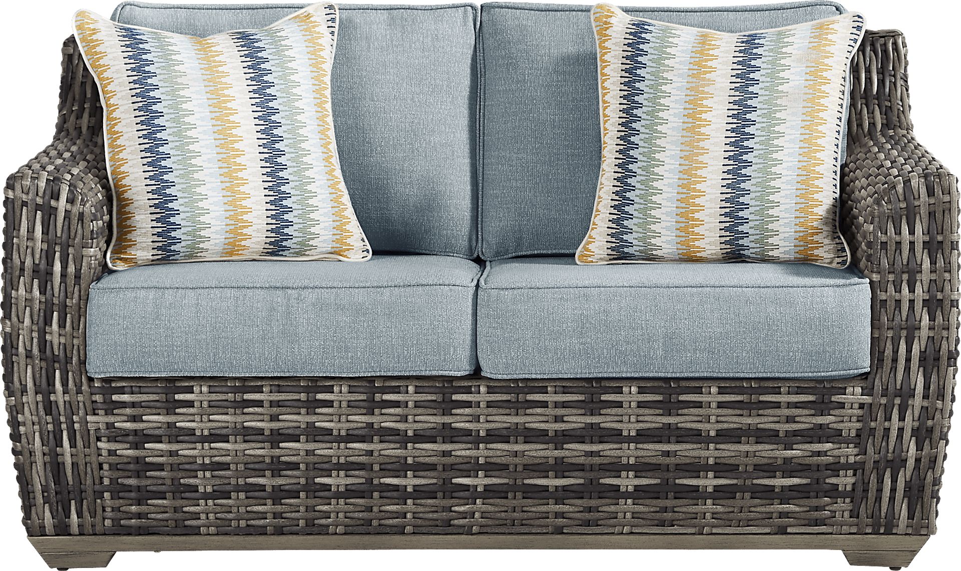 Montecello Gray 4 Pc Outdoor Loveseat Seating Set with Azure Cushions - Image 2
