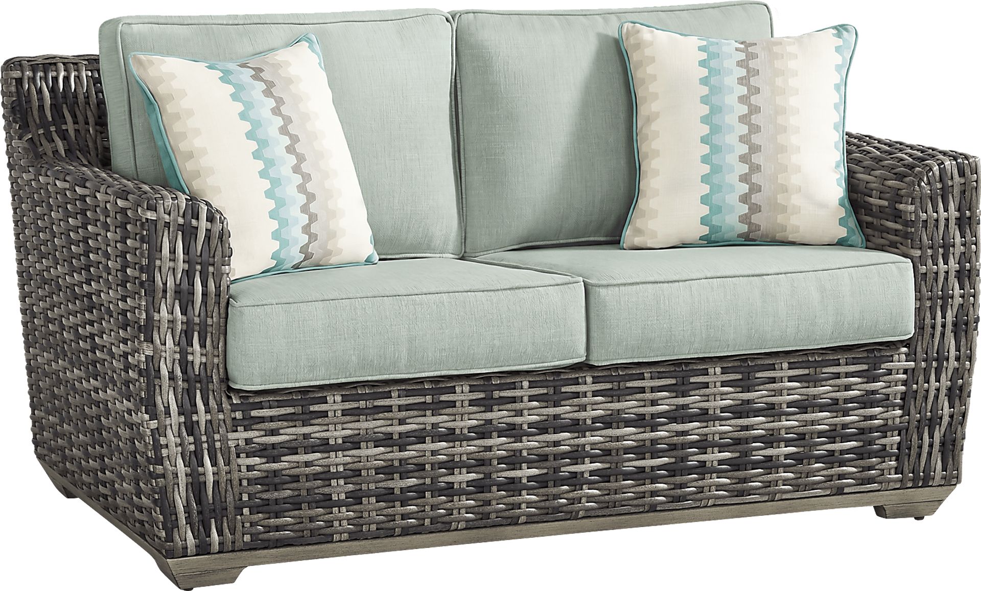 Montecello Gray Outdoor Loveseat with Mist Cushions - Image 2