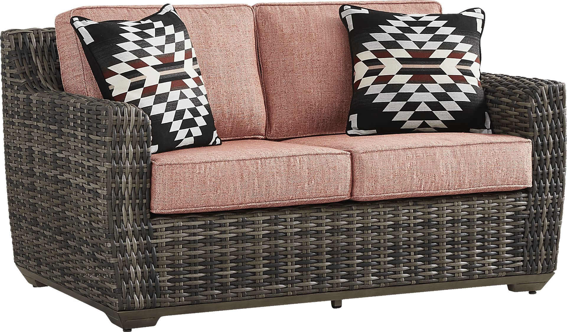 Montecello Gray Outdoor Loveseat with Terracotta Cushions - Image 2