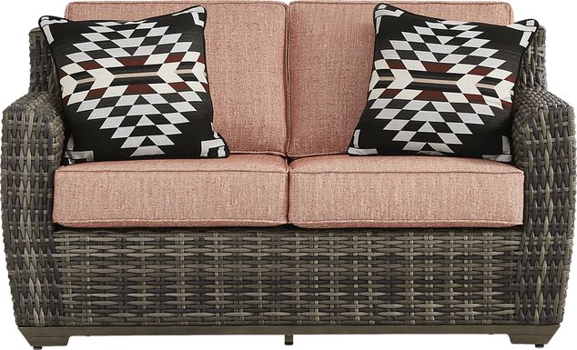 Montecello Gray Outdoor Loveseat with Terracotta Cushions