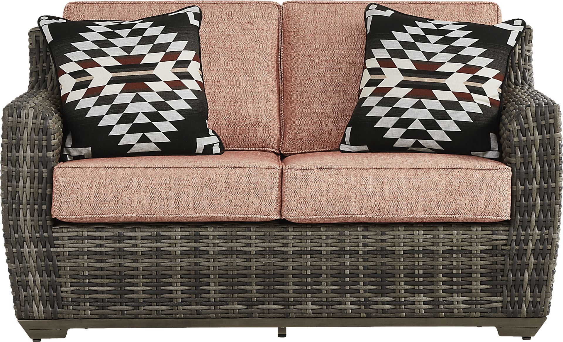 Montecello Gray Outdoor Loveseat with Terracotta Cushions - Image 1