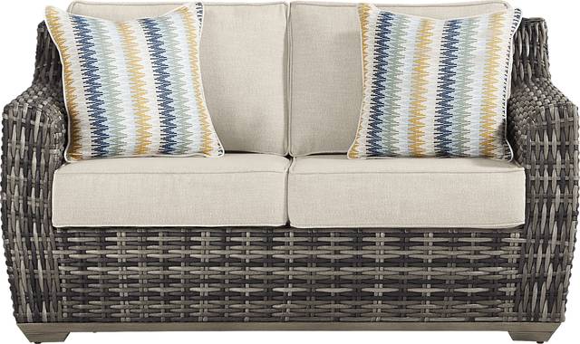 Montecello Gray Outdoor Loveseat with Twine Cushions - Thumbnail - Image 1