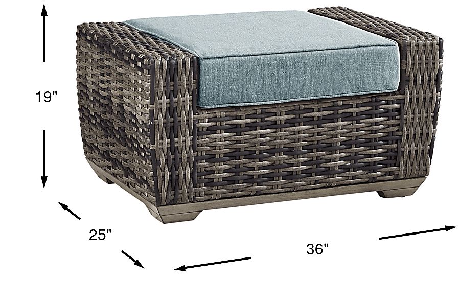Montecello Gray Outdoor Ottoman with Azure Cushion - Thumbnail 4