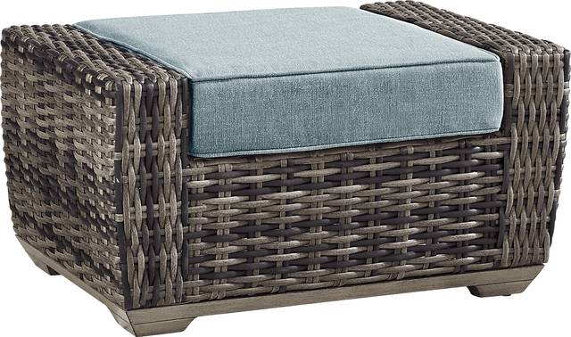 Montecello Gray Outdoor Ottoman with Azure Cushion - Thumbnail - Image 1