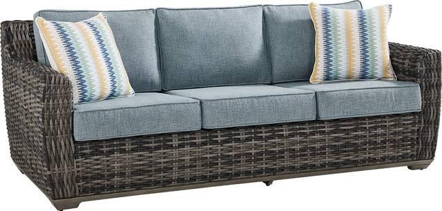 Montecello Gray 3 Pc Outdoor Seating Set with Azure Cushions - Thumbnail - Image 3