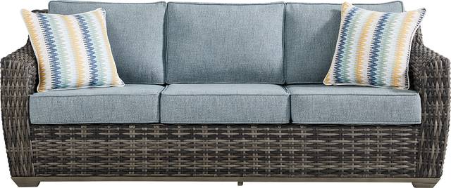 Montecello Gray 3 Pc Outdoor Seating Set with Azure Cushions - Thumbnail - Image 2