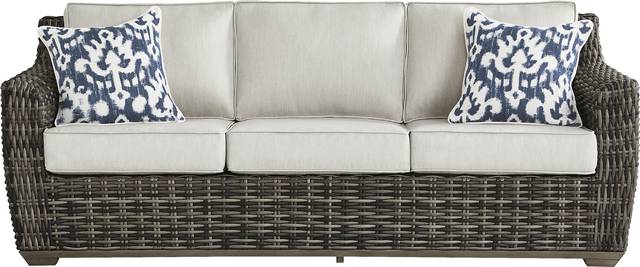 Montecello Gray Outdoor Sofa with Silver Cushions - Thumbnail - Image 1