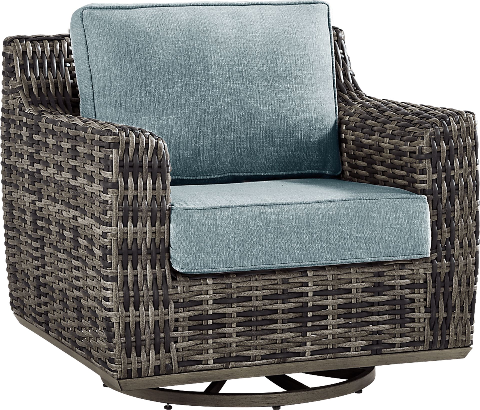 Montecello Gray Outdoor Swivel Club Chair with Azure Cushions - Image 1
