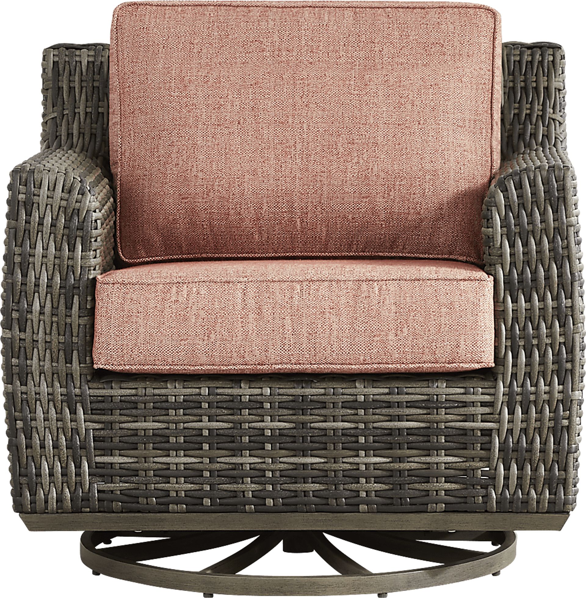 Montecello Gray Outdoor Swivel Club Chair with Terracotta Cushions - Image 2