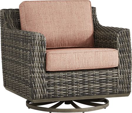 Montecello Gray Outdoor Swivel Club Chair with Terracotta Cushions