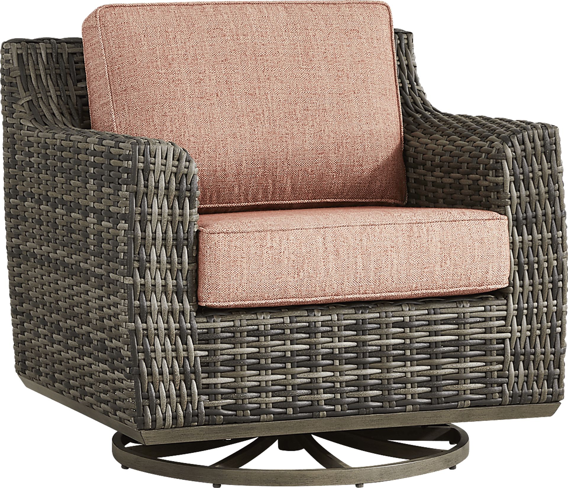 Montecello Gray Outdoor Swivel Club Chair with Terracotta Cushions - Image 1