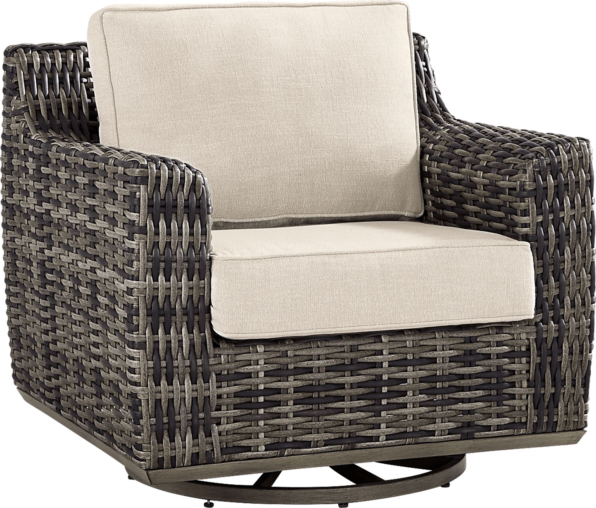Montecello Gray Outdoor Swivel Club Chair with Twine Cushions - Image 1