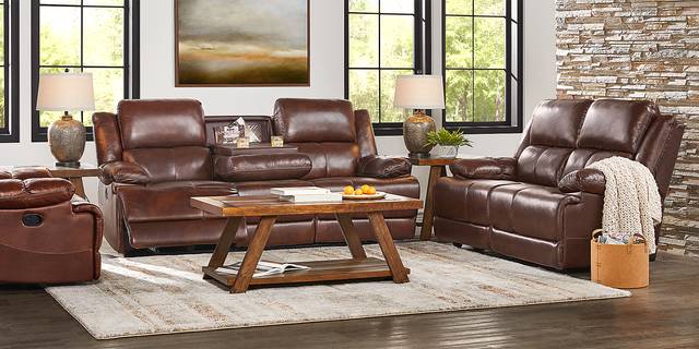 Montefano Brown Leather Reclining Sofa - Thumbnail - Image 2
