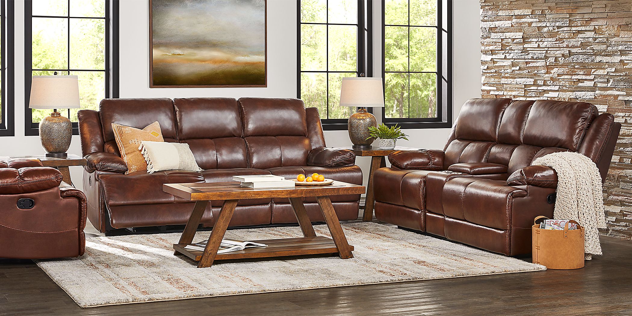 Montefano 7 Pc Brown Leather Power Reclining Living Room Set With Power ...