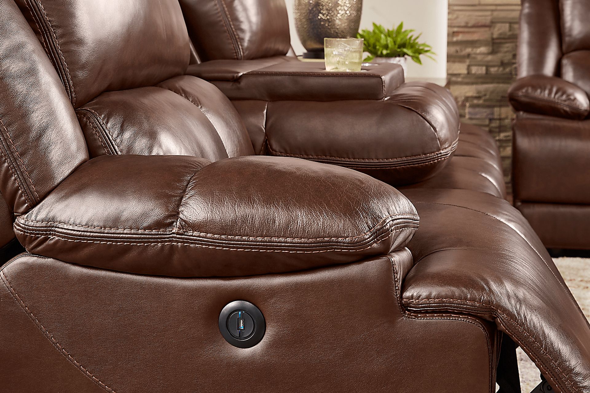 Montefano Brown Leather 5 Pc Reclining Living Room - Image 5