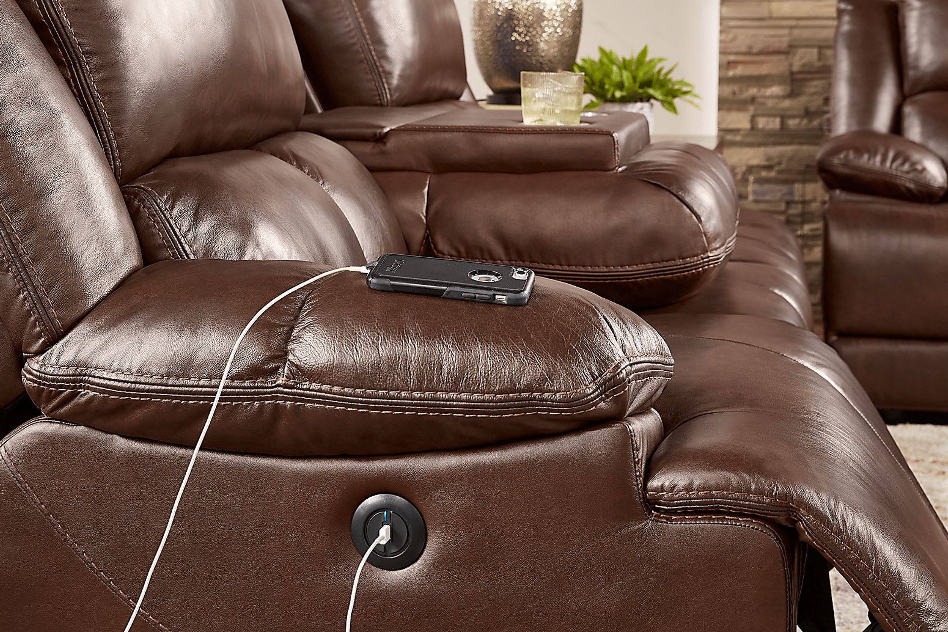 Montefano Brown Leather 5 Pc Reclining Living Room - Image 6