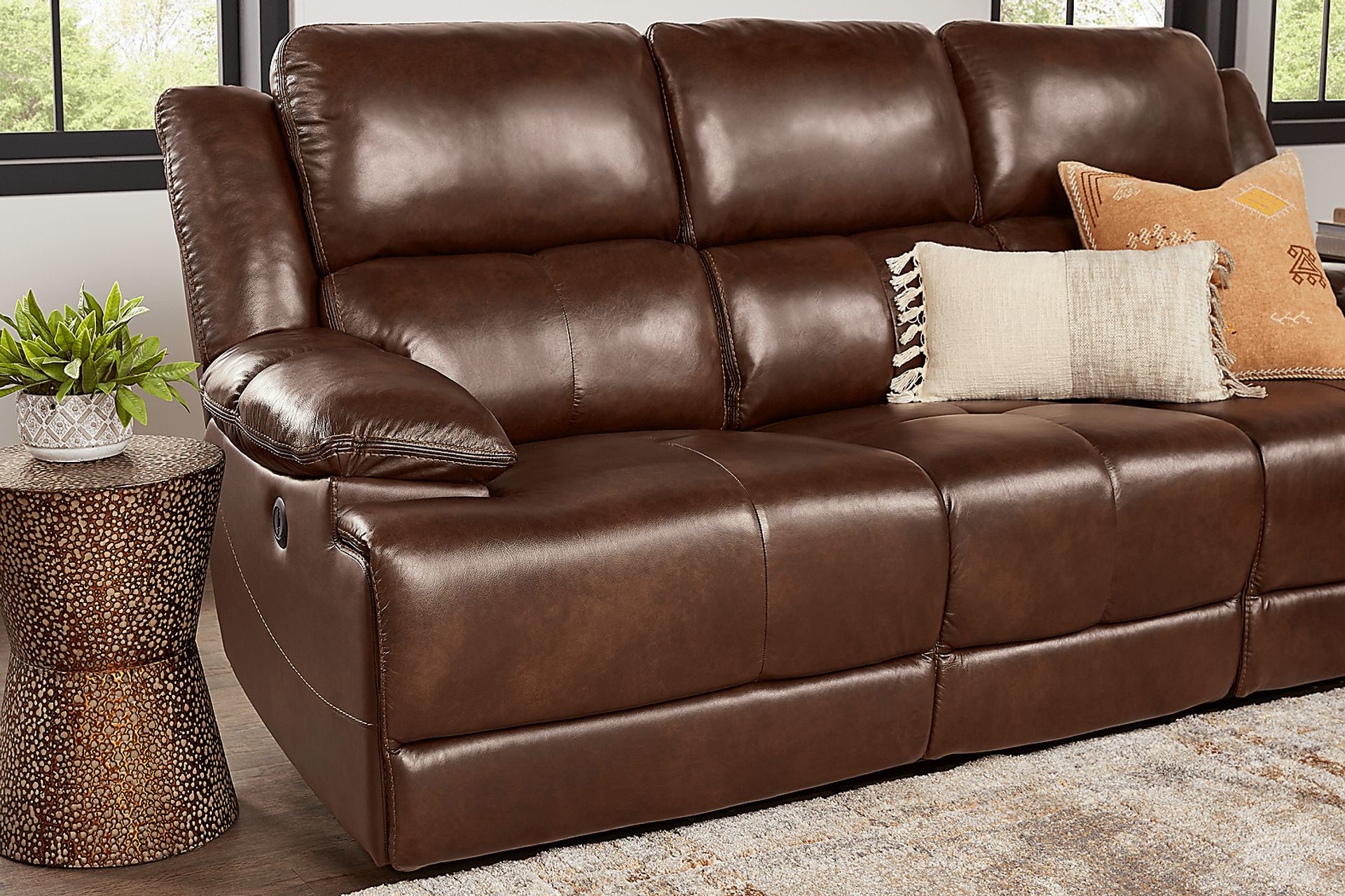 Montefano 5 Pc Brown Leather Power Reclining Living Room Set With Power