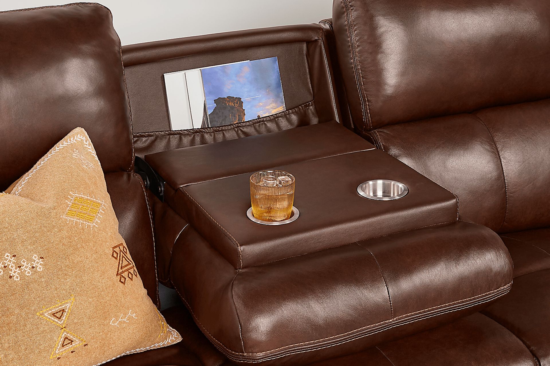 Montefano Brown Leather 5 Pc Reclining Living Room - Image 9
