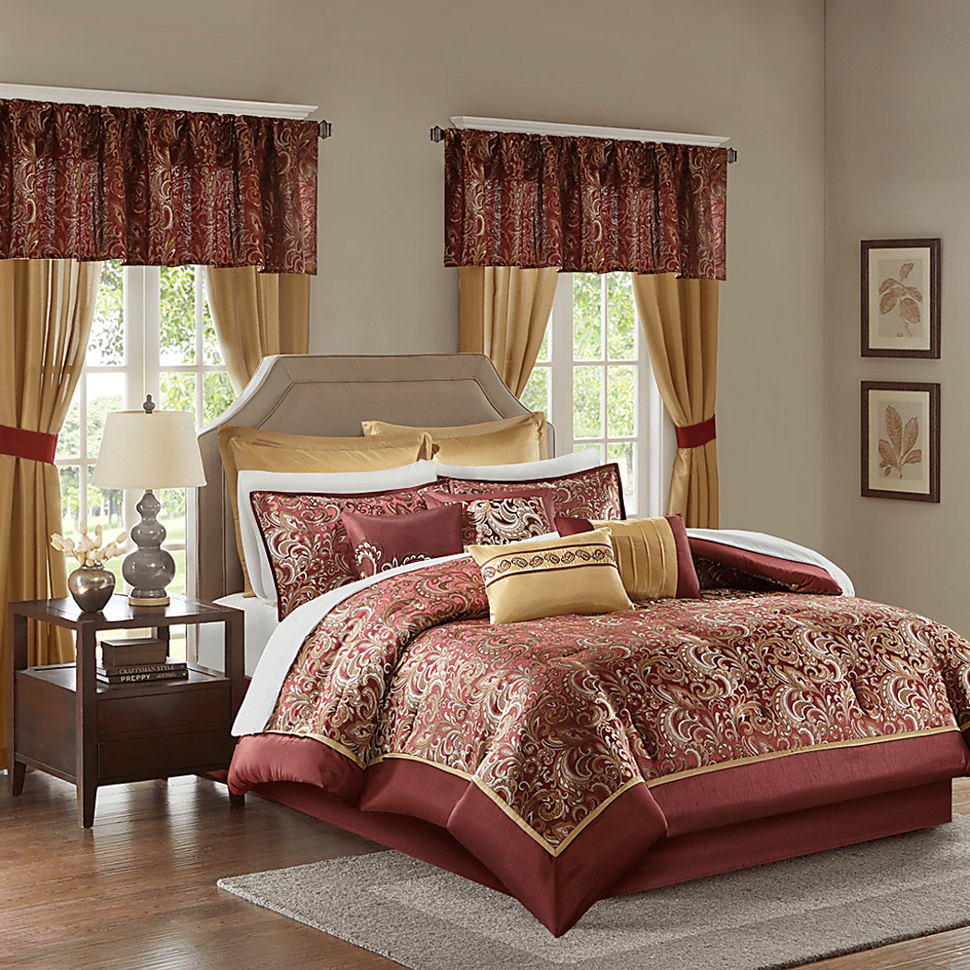 Montegut Red 24 Pc California King Bedding Set - Image 1
