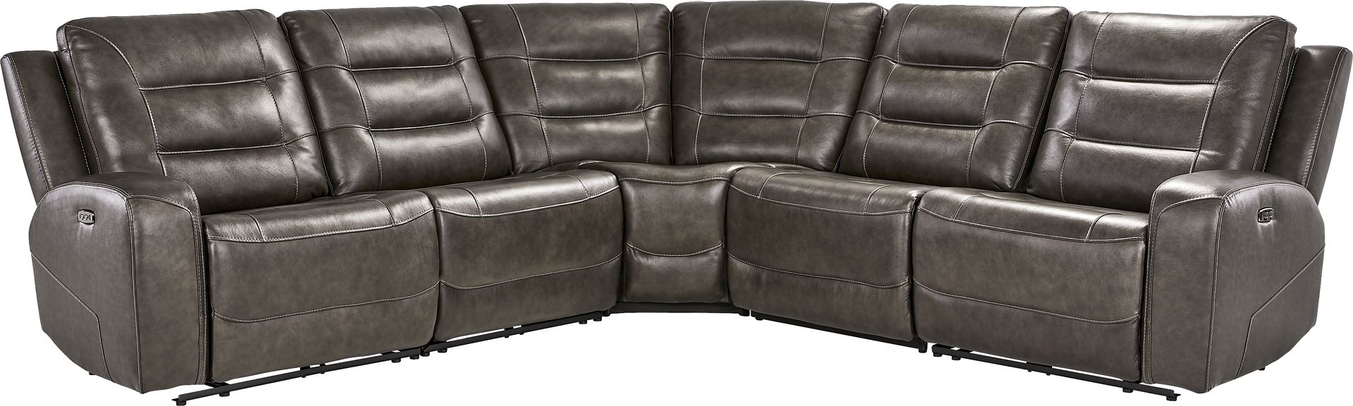 Montero Charcoal Leather 5 Pc Dual Power Reclining Sectional - Image 3