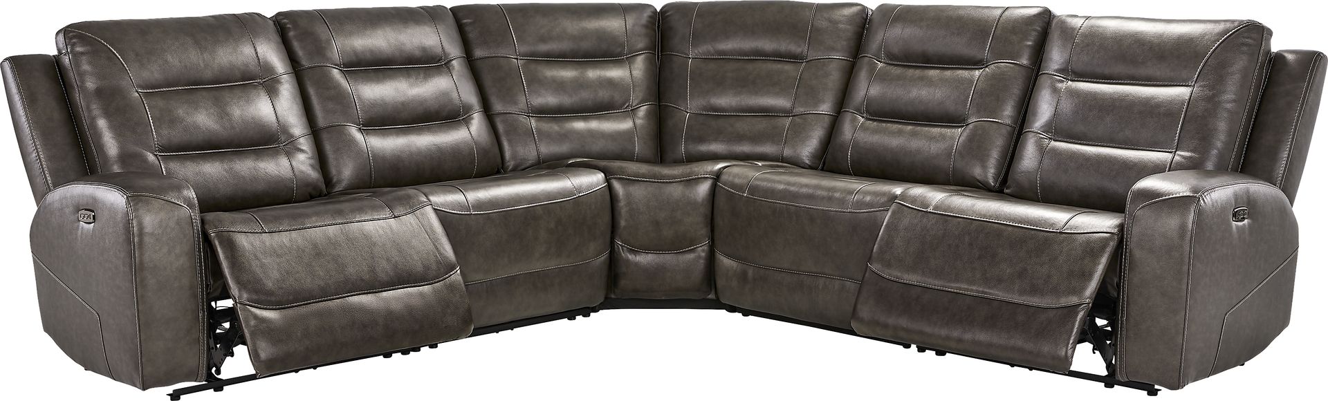 Montero Charcoal Leather 5 Pc Dual Power Reclining Sectional - Image 1
