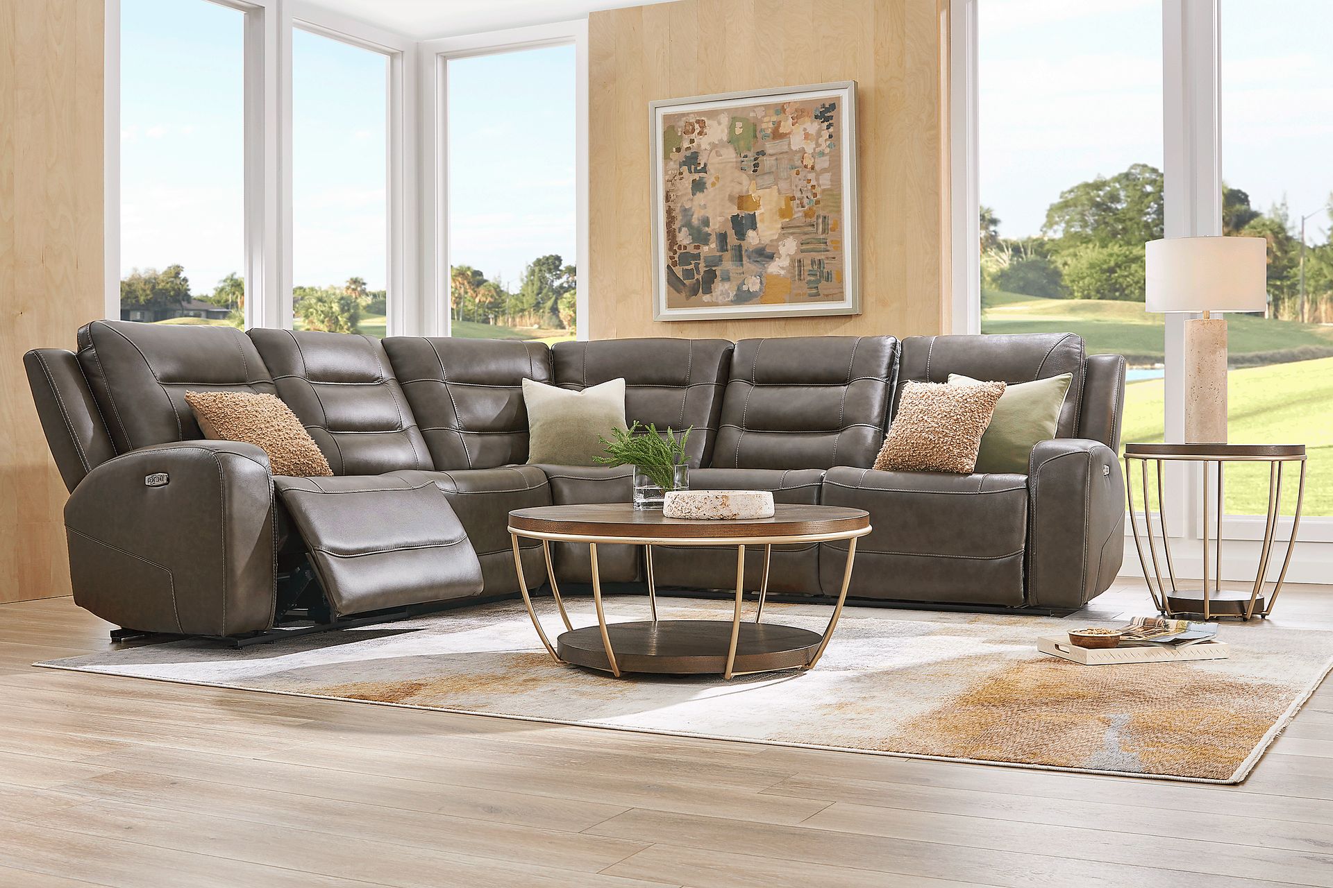 Montero Charcoal Leather 5 Pc Dual Power Reclining Sectional - Image 2