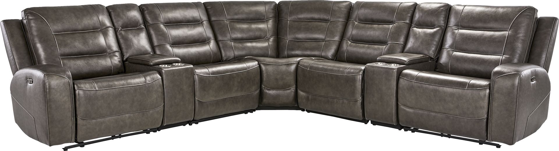 Montero Charcoal Leather 7 Pc Dual Power Reclining Sectional - Image 3