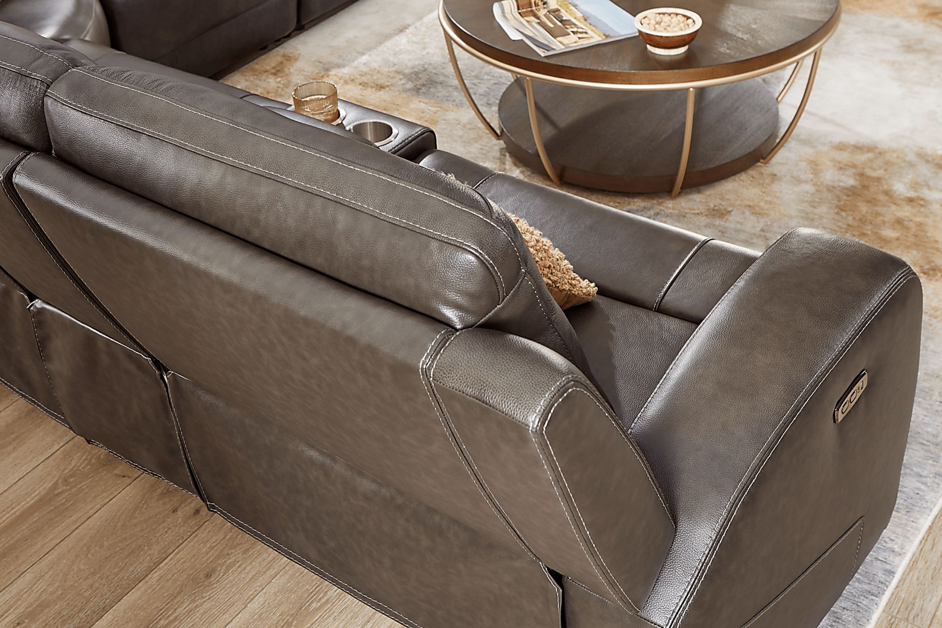 Montero Charcoal Leather 7 Pc Dual Power Reclining Sectional - Image 5