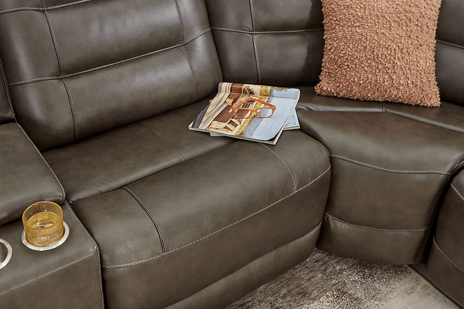 Montero Charcoal Leather 7 Pc Dual Power Reclining Sectional - Image 8