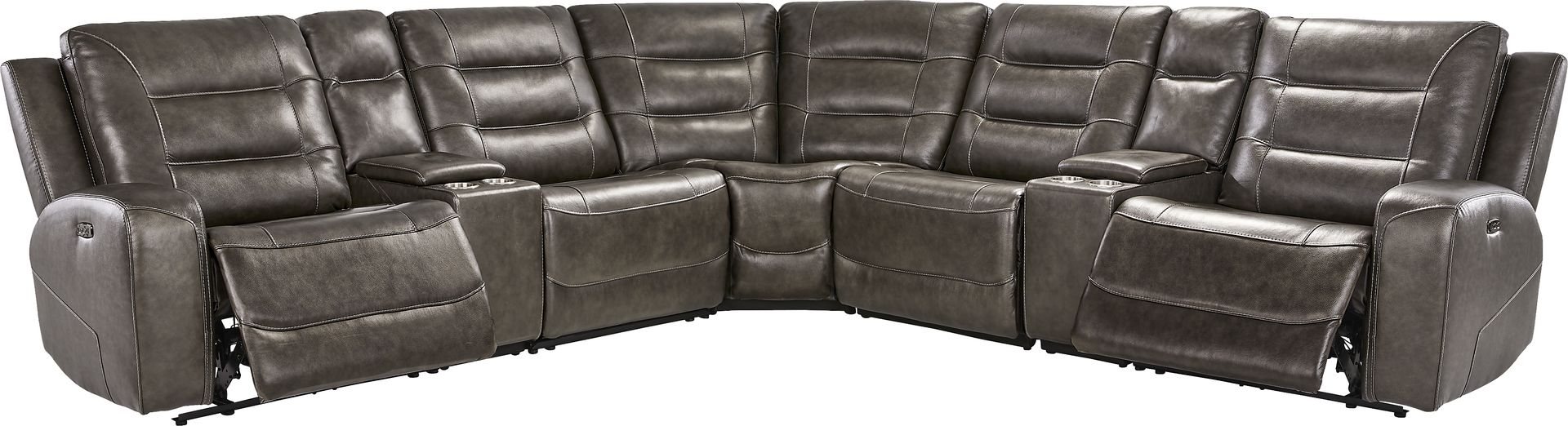 Montero Charcoal Leather 7 Pc Dual Power Reclining Sectional - Image 1