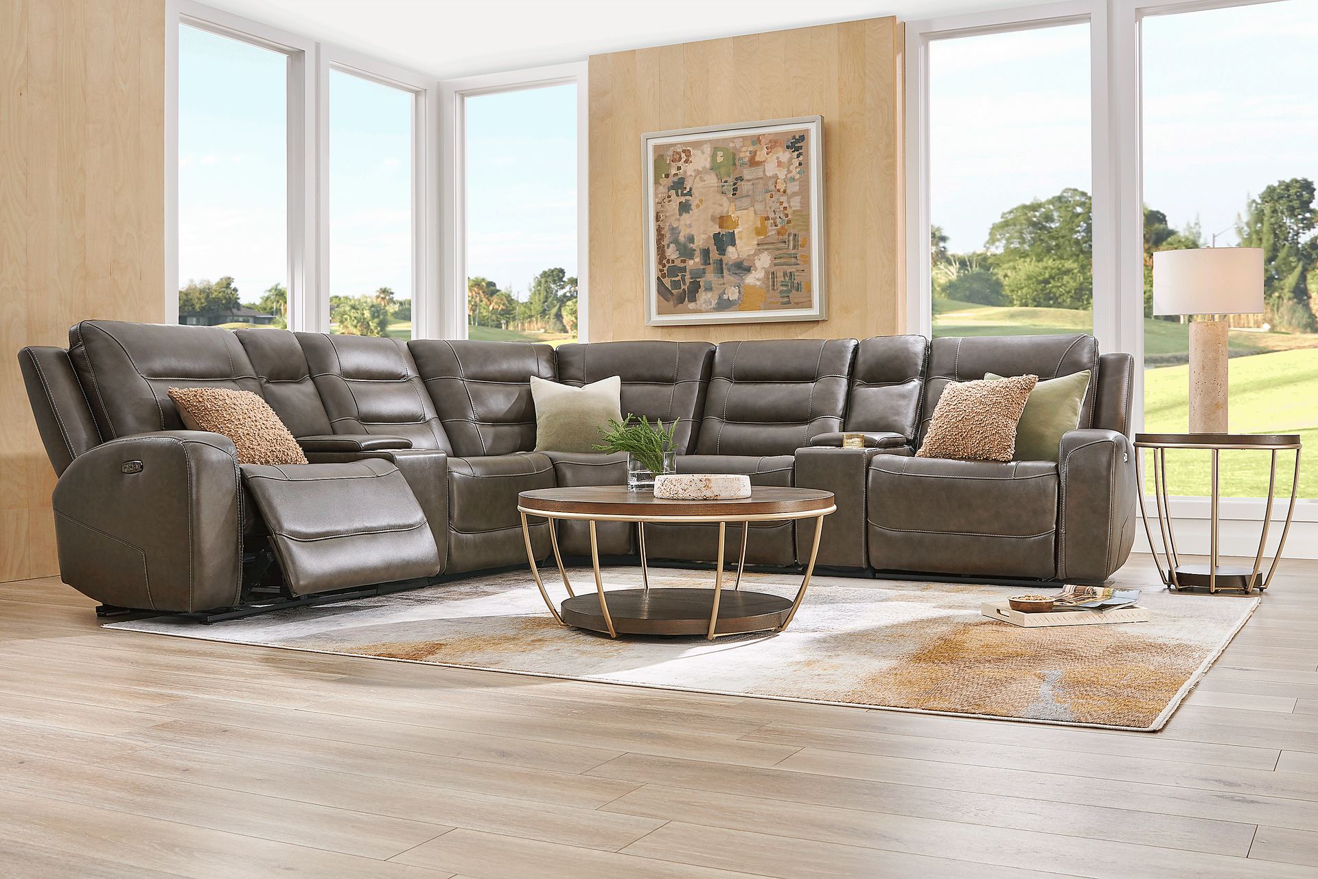 Montero Charcoal Leather 7 Pc Dual Power Reclining Sectional - Image 2