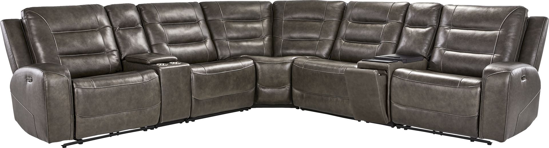 Montero Charcoal Leather 7 Pc Dual Power Reclining Sectional - Image 3