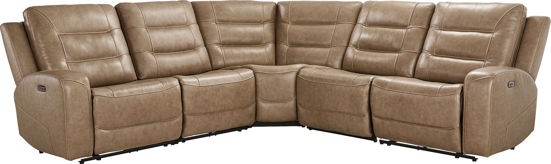 Montero Sand Leather 5 Pc Dual Power Reclining Sectional - Image 3