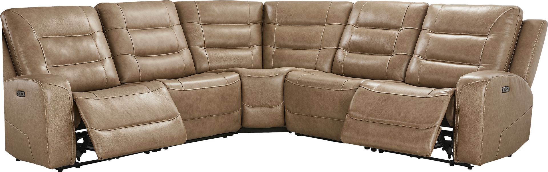 Montero Sand Leather 5 Pc Dual Power Reclining Sectional - Image 1