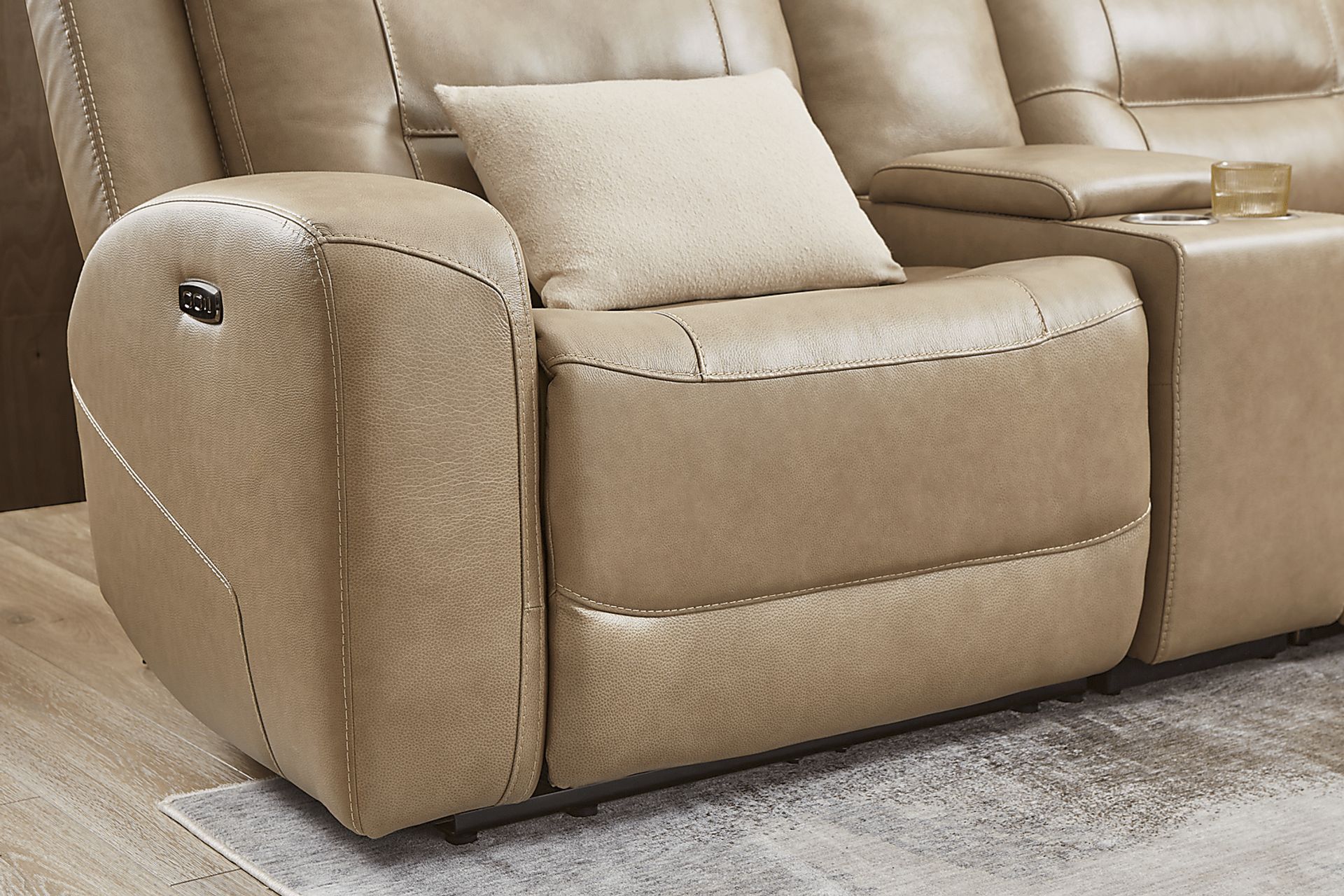 Montero Sand Leather 7 Pc Dual Power Reclining Sectional - Image 4