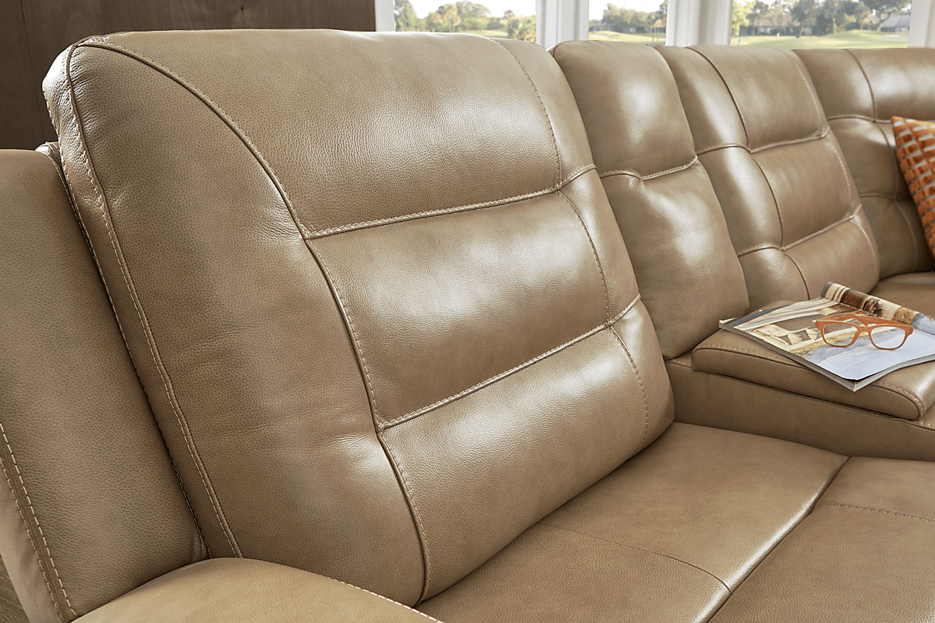 Montero Sand Leather 7 Pc Dual Power Reclining Sectional - Image 6
