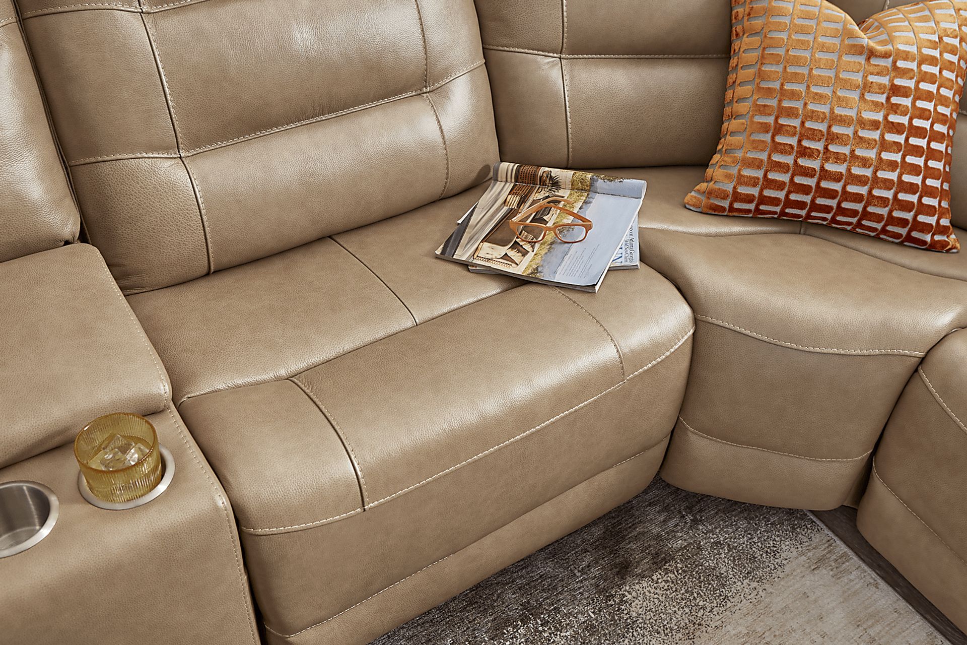 Montero Sand Leather 7 Pc Dual Power Reclining Sectional - Image 8