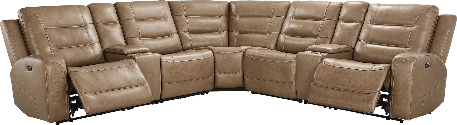 Montero Sand Leather 7 Pc Dual Power Reclining Sectional - Image 1