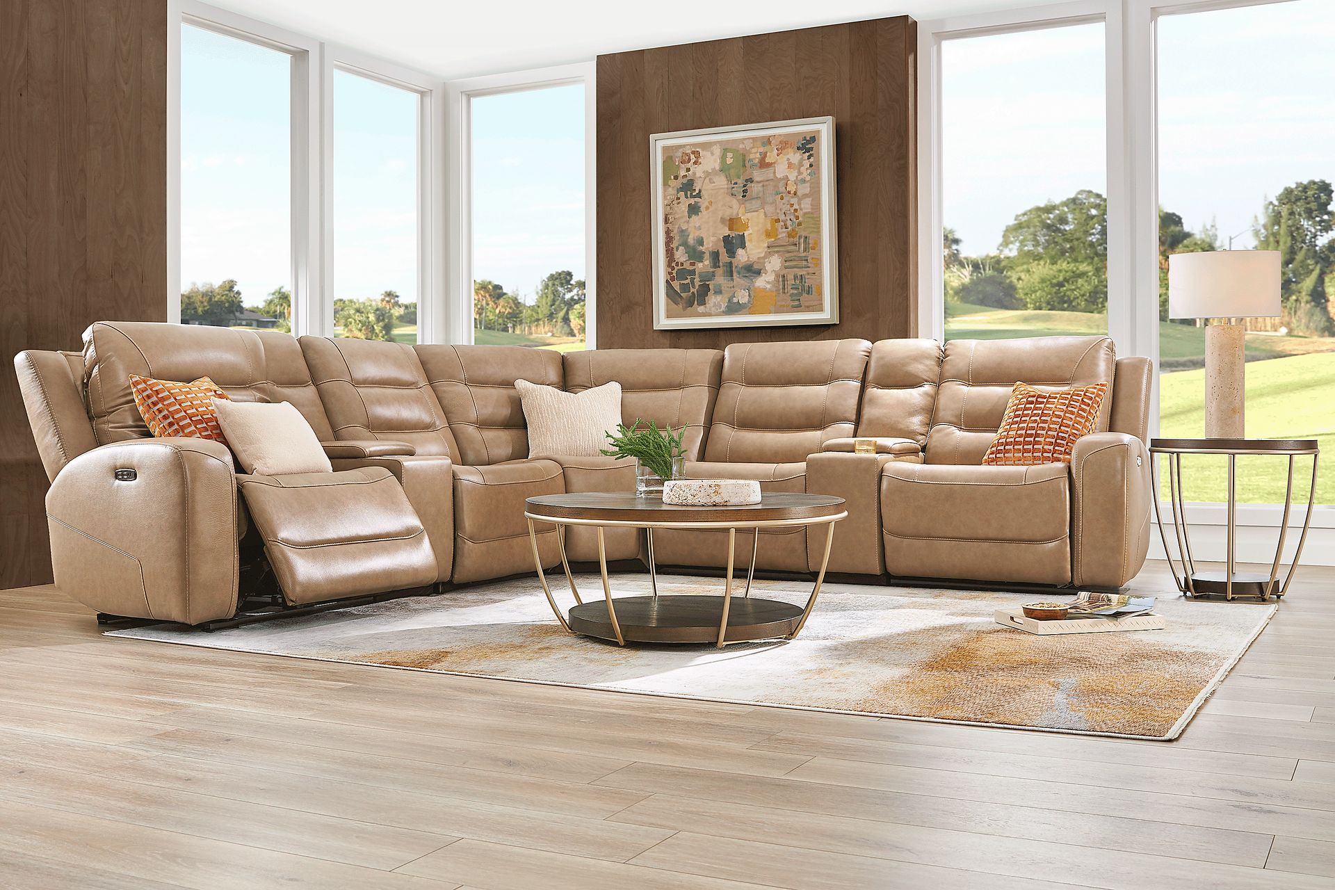 Montero Sand Leather 7 Pc Dual Power Reclining Sectional - Image 2