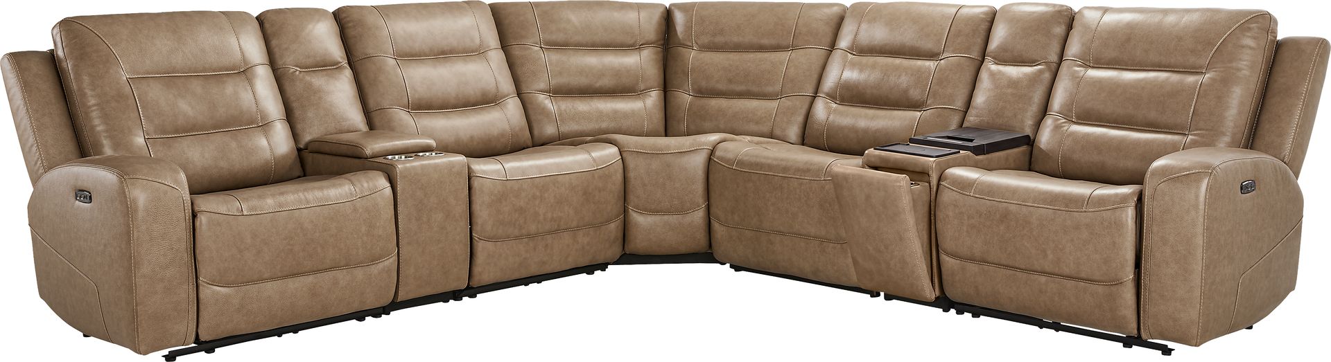 Montero Sand Leather 7 Pc Dual Power Reclining Sectional - Image 3